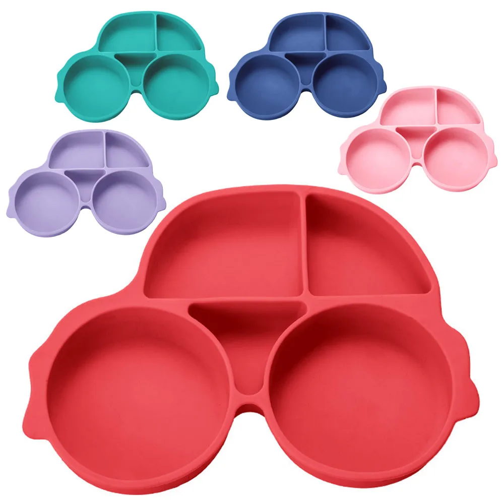 

Baby Dishes Silicone Baby Feeding Set with Suction Cup Cartoon Car Children's Tableware Non-slip BPA Free Kids Plates for Foods