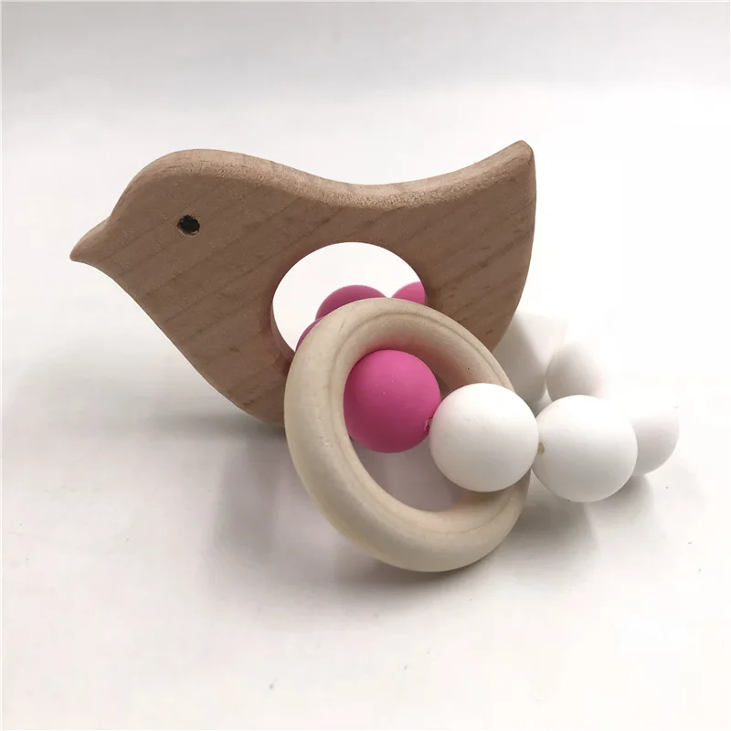 

Baby Teether Wooden Baby Bracelet Animal Shape Molar Organic Wood Silicone Beads Baby Rattle Stroller Accessories Toy M