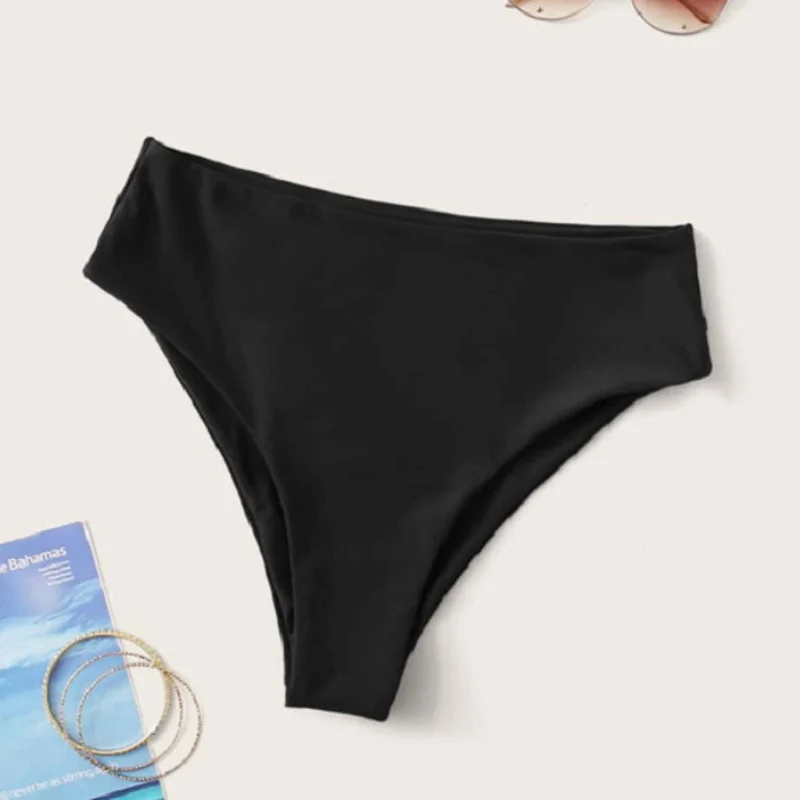 

Fashion Women's Ruched Swim Bottoms High Waist Cheeky Swimsuit Bikini Bottoms Black/Red Seamless Panty Summer Swimming Shorts