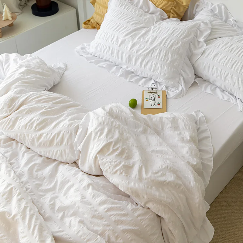 White Ruffled Duvet Cover Set Queen Size Cute Lace Princess Bedding 3/4pcs Vintage Bed Extra Soft Breathable | Дом и сад