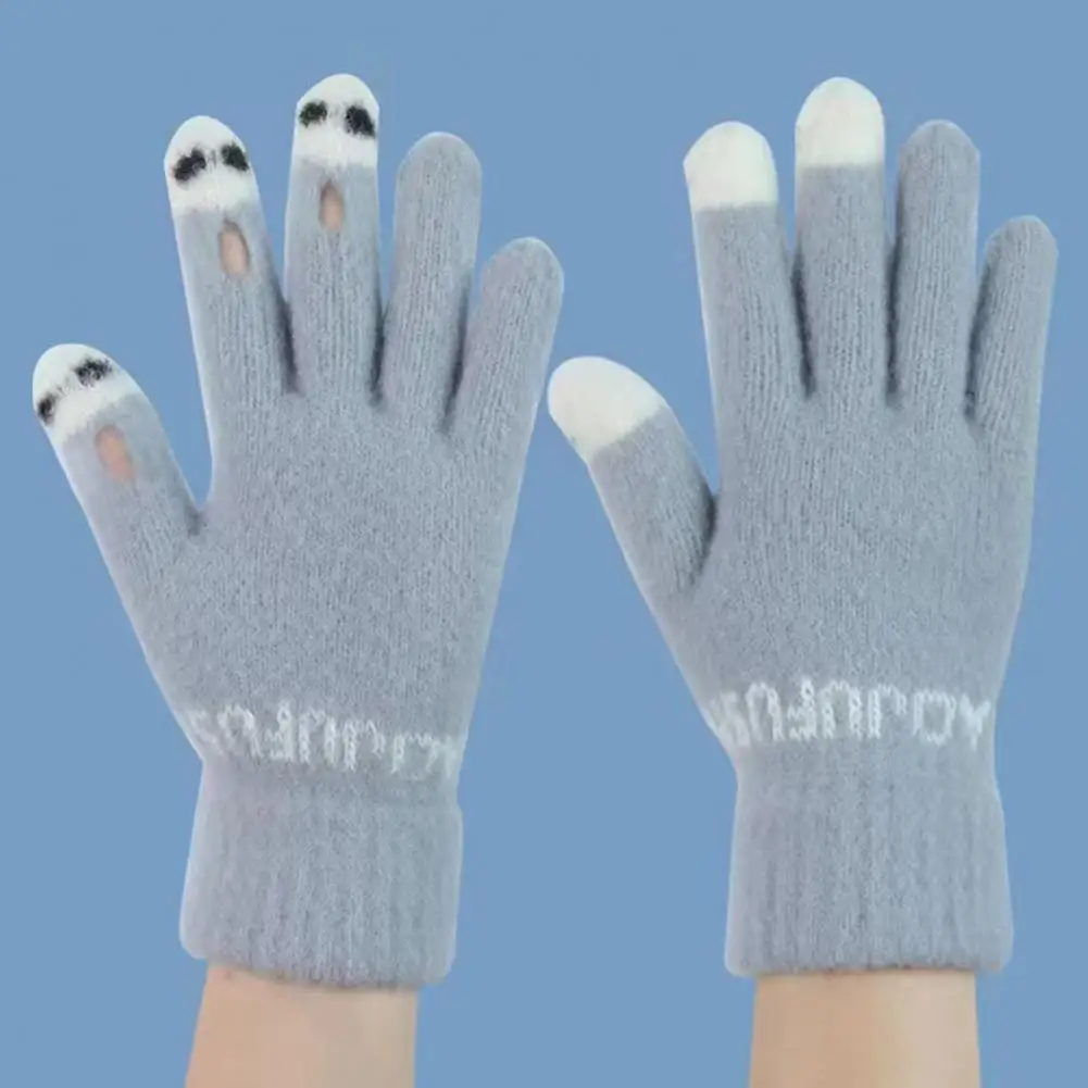 

Touch Screen Gloves Winter Gloves Resistant Knit Funny Cartoon Face Touch Screen Color Matching Full Fingers Anti-slip Unisex