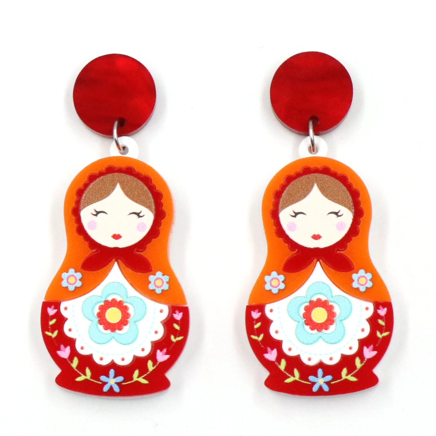 

1pair New product CN Drop Matryoshka doll cute Acrylic earrings Jewelry for women