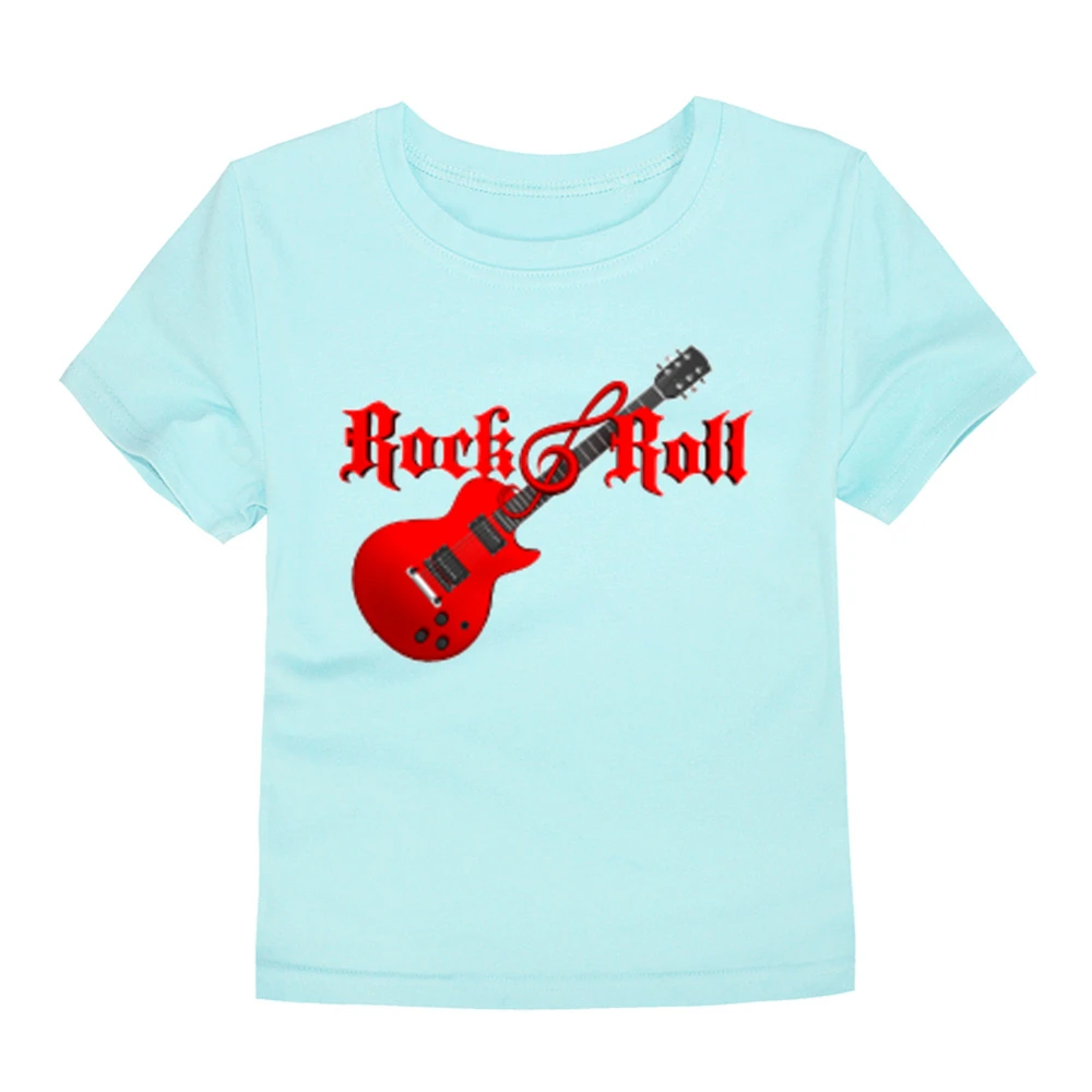 

Rock and Roll Print Cool T shirt For Girls/Boy New Summer Fashion Kids Tops Red Guitar Funny Children Short Sleeve T-shirt