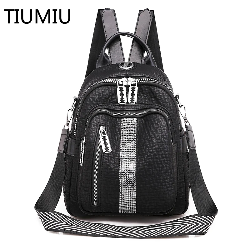 

TIUMIU Pockets Large Capacity Women Backpack High Quality PU Leather Vintage School Backpacks Female Shoulder Bags For Girls