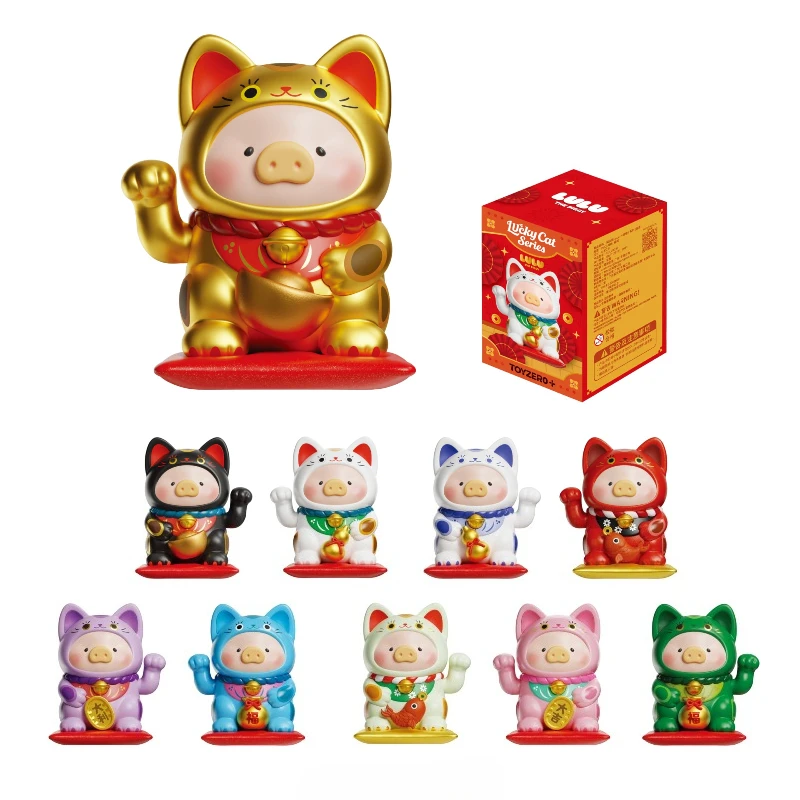 Фото Коллекционные игрушки-сюрпризы серии Lulu The Piggy Lucky Cat: милые аниме-фигурки, куклы-кошки удачи, настольные украшения, подарки №2