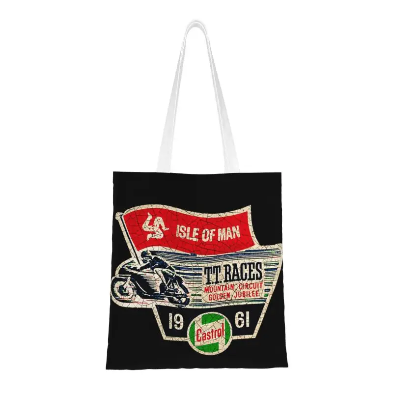 

Cute Isle Of Man TT Shopping Tote Bag Recycling Motorcycle Races Grocery Canvas Shoulder Shopper Bag