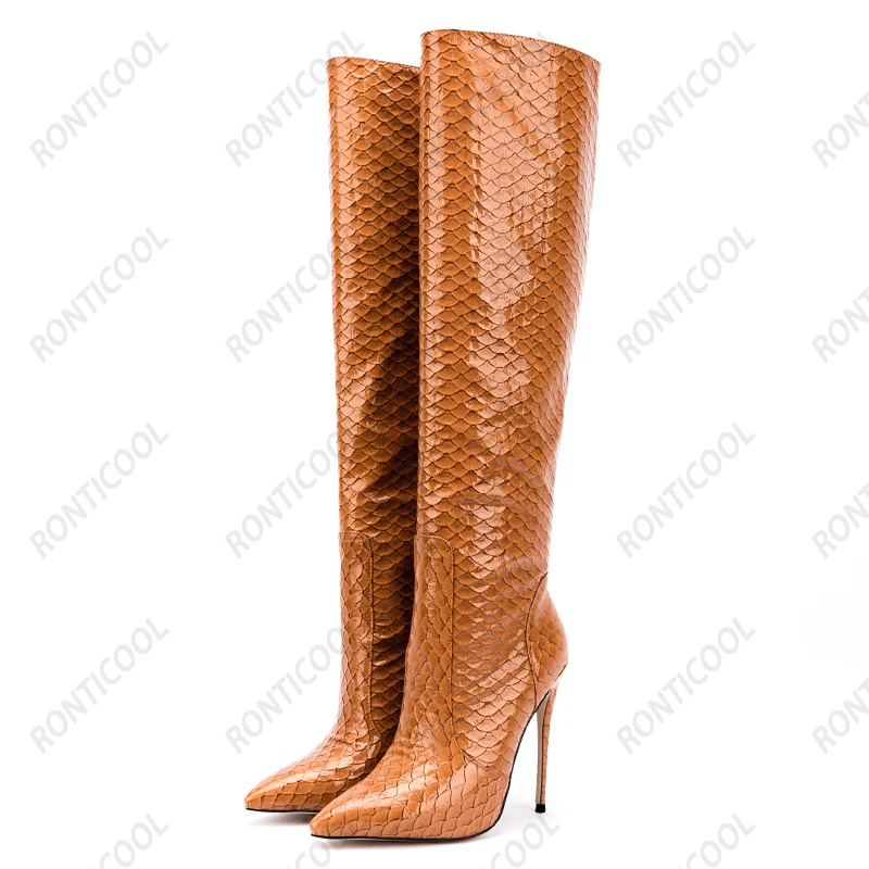 Ronticool женские зимние сапоги до колена ручной работы боковая молния туфли на