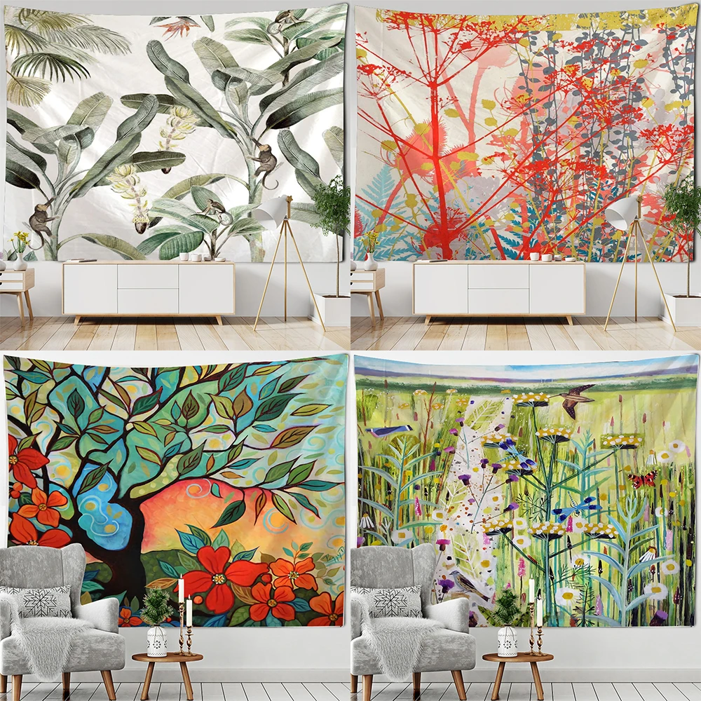 

Customizable Art Deco Blanket Curtain Bedroom Living Room Decoration Oil Painting Plant Country Landscape Wall Hanging Tapestry