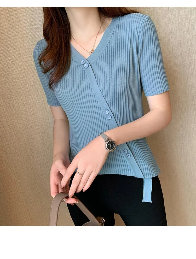 

J1353 T-shirt women's summer new women's short-sleeved Slim wild solid half-sleeved