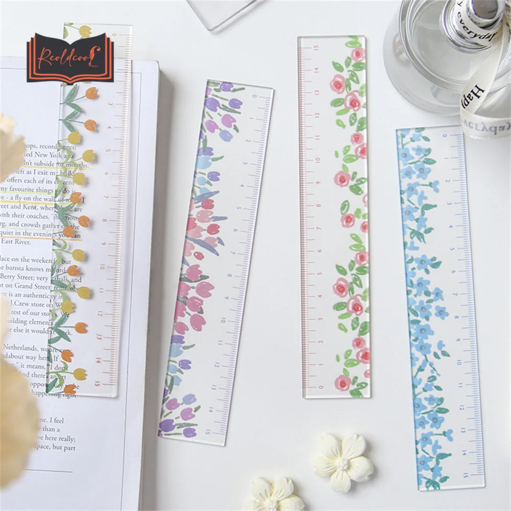 

Transparent 15CM Ruler Bookmarks Multifunction DIY Drawing Tools Student Flower Rulers School Office Supplies School Supplies