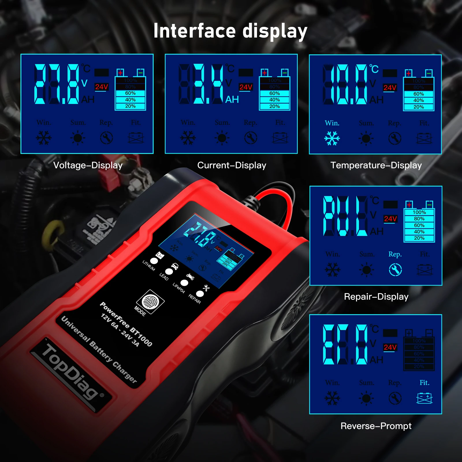 

7 Stage Automatic Charging Auto Charging Protects Battery Overcharged suitable for most battery types