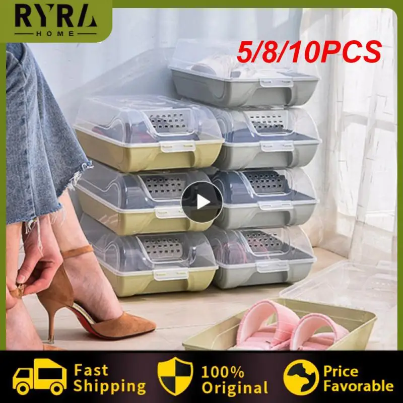 

5/8/10PCS Transparent Plastic Shoe Box Rack Thickened Dustproof And Waterproof Shoes Case Stackable Household Combination Shoe
