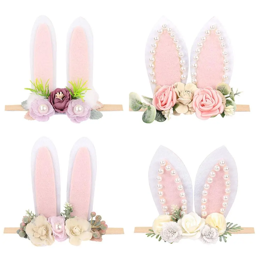 

Easter Day Baby Headband Rabbit Ear Newborn Photography Props Boy Girl Nylon Hair Bands Artificial Flower Festival Headwrap