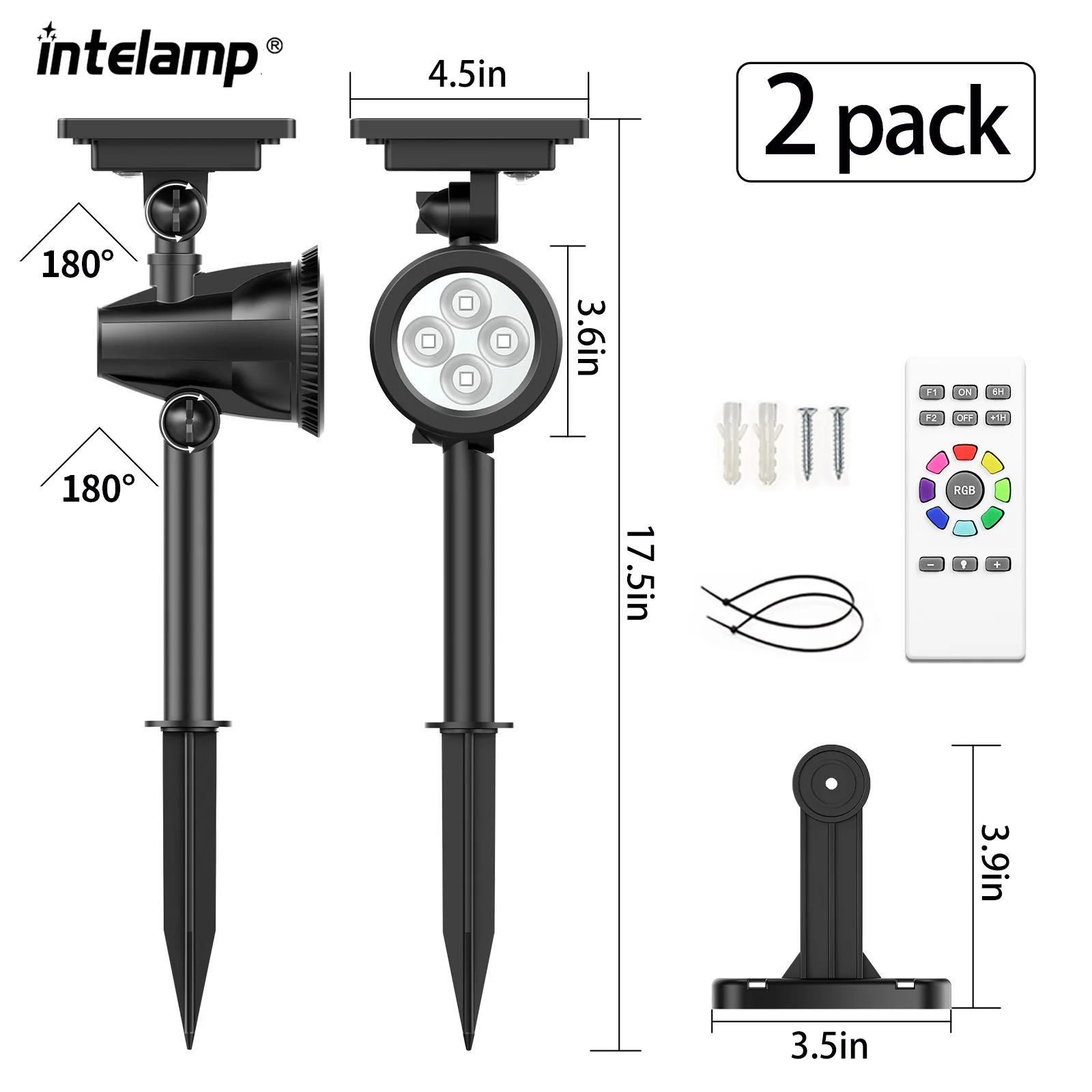 

Intelamp, 2 шт., солнечные прожекторы, садовые пейзажные фонари, проекционная лампа 5000K, 8 режимов освещения, уличный водонепроницаемый заземляющий штекер