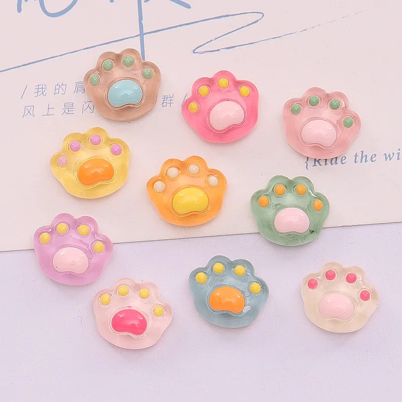 

30Pcs Resin Mini Cat Paw Flatback Ornament Jewelry Making 15mm Manicure Hairwear Accessories Transparent Paw Nail Art Decoration