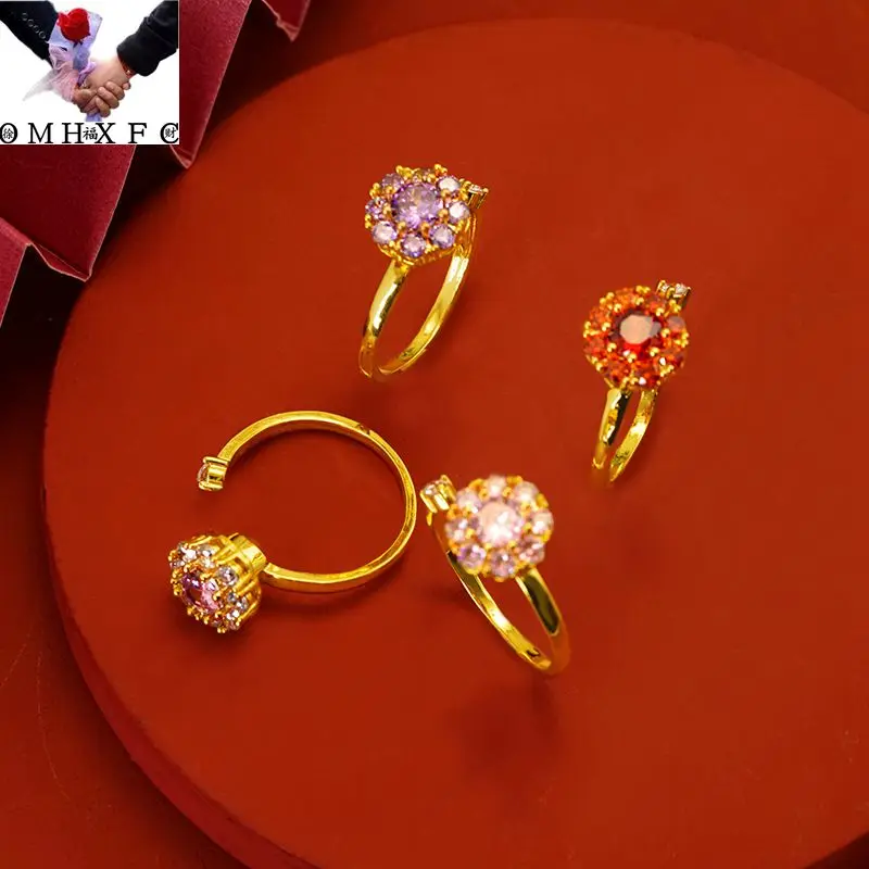

OMHXFC Wholesale RI323 European Fashion Fine Hot Woman Girl Party Birthday Wedding Gift Flower AAA Zircon 24KT Gold Open Ring