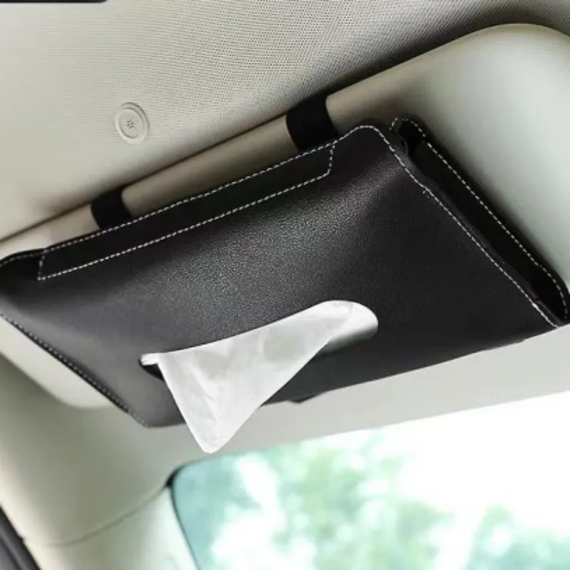 

Car Tissue Boxes PU Leather Car Sun Visor Hanging Tissue Box Holder 24.3*13*cm Auto Interior Storage Decoration Accessories