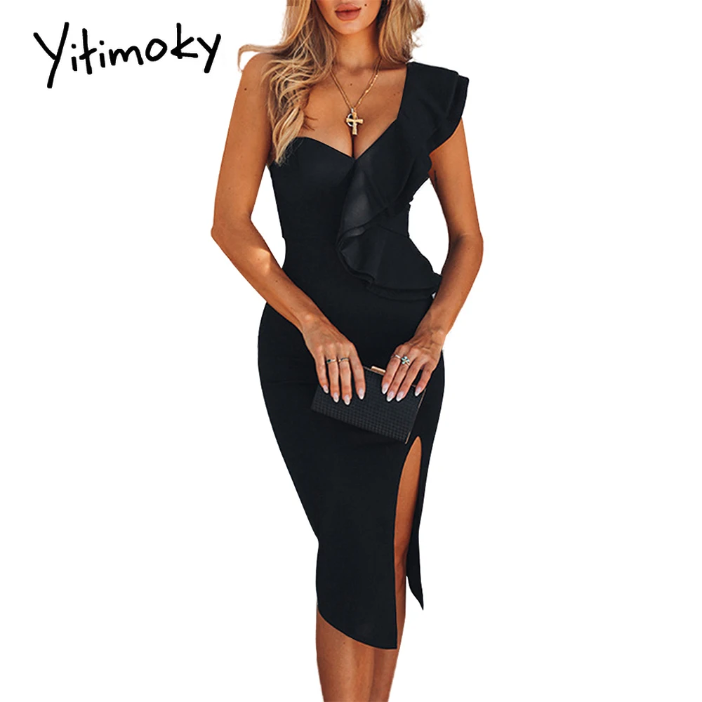 

Yitimoky вечернее платье для женщин 2021 летнее Бандажное платье красное элегантное привлекательное черное облегающее платье на одно плечо с обо...