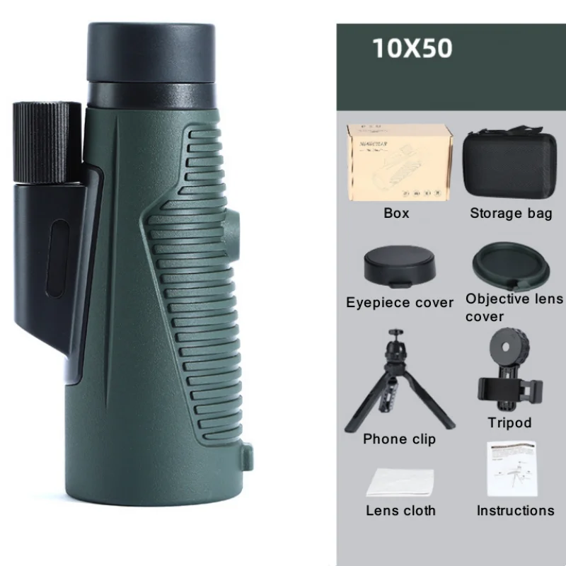 

10X50 ED Glass Monocular FMC/BAK4 Prism Phase Correction Coated Powerful Telescope for Hunting Hiking Traveling Tourism