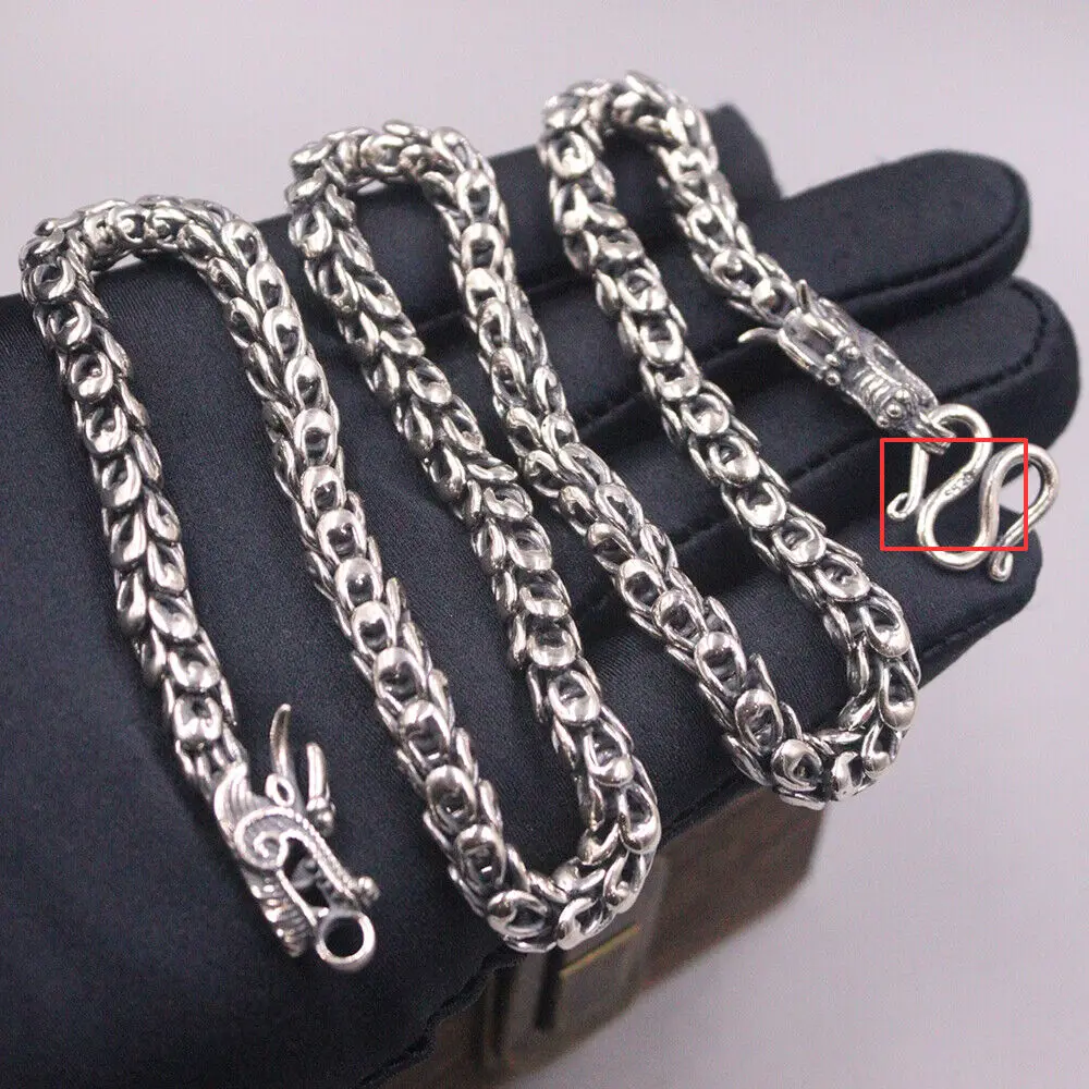 

Genuine 925 Sterling Silver 7mm Dragon Square Link Chain Men's Necklace 22inch