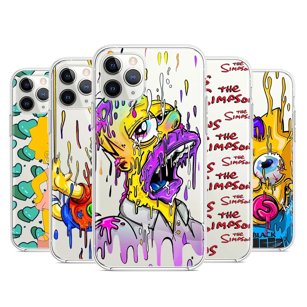 

Funny Simpsons Art For Apple iPhone 7 8 X XR XS 11 12 13 Pro Max Mini Plus luxury Transparent Non-slip Phone Case