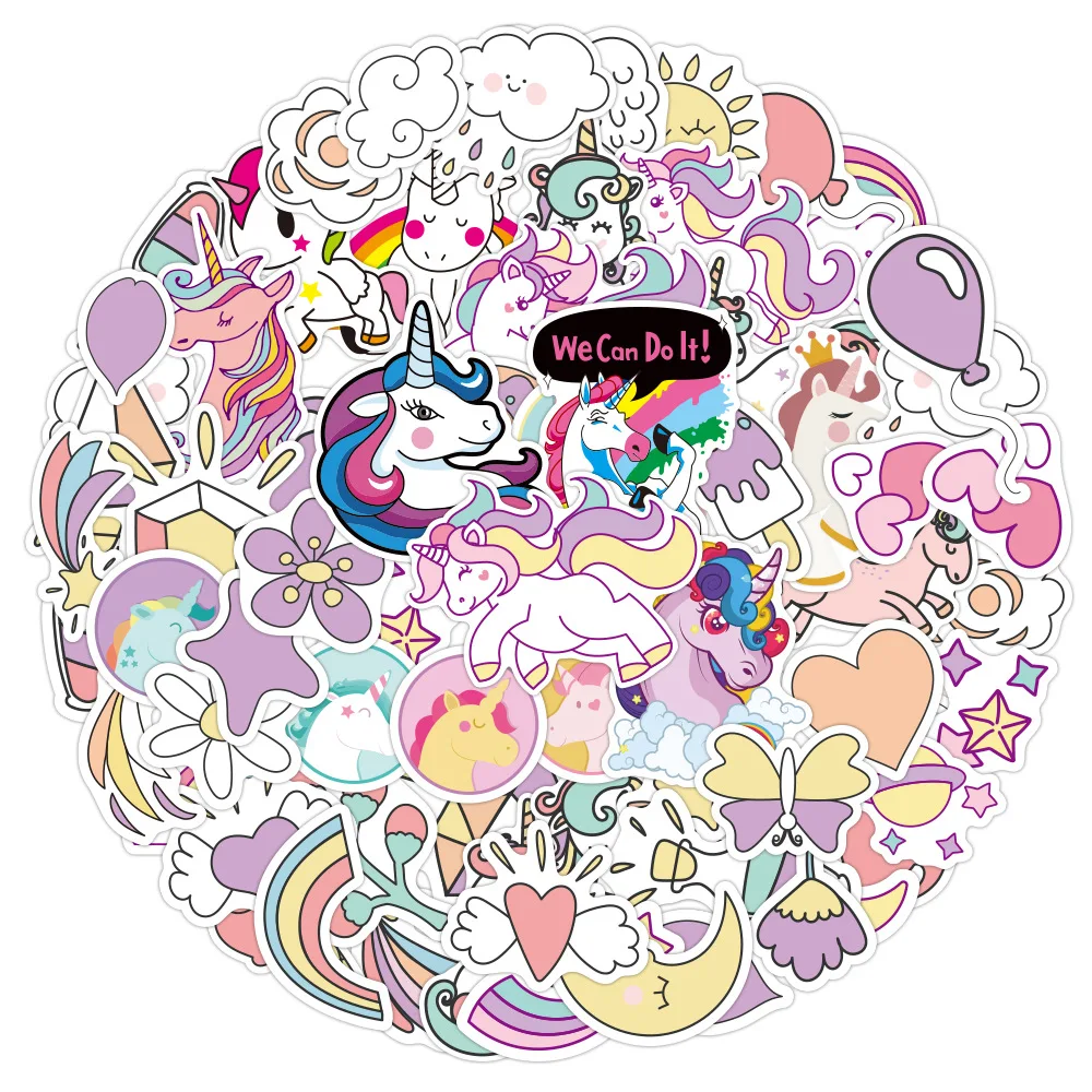 

10/30/50PCS Unicorn Cute Cartoon Rainbow Horse Sticker Kids Toy Graffiti Diary Trolley Case Laptop Ipad Sticker Wholesale