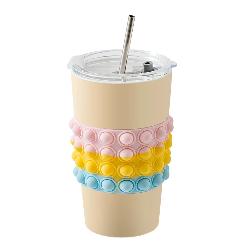 

Decompress Feel Creative Ceramic Cup with Lid Straw Portable Handy Cup Girls Cute Office Drinking Cup Mug Coffee Cup