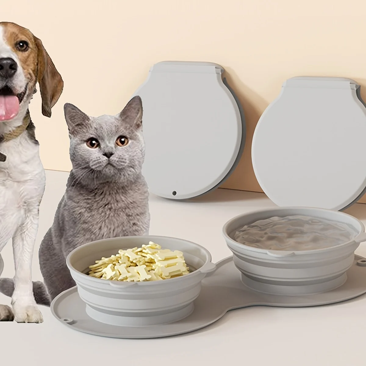 

Dog Bowl Folding Silicone Pet Bowl Non-slip Collapsible Dog Double Use Bowls Outdoor Portable Pet Food Feeding Dish
