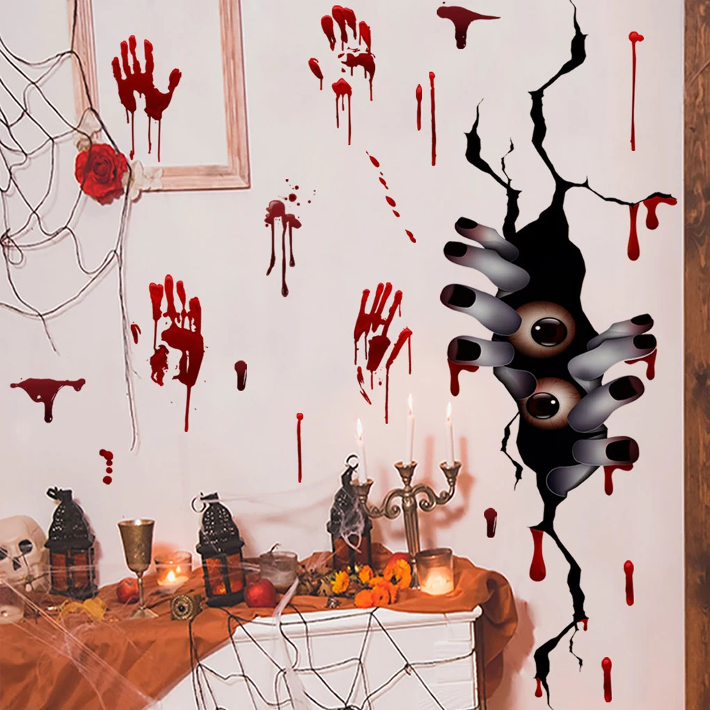 

Ужасные Хэллоуин Peep сломанные настенные наклейки трехмерная дверь ТВ фон наклейки обои украшение спальни