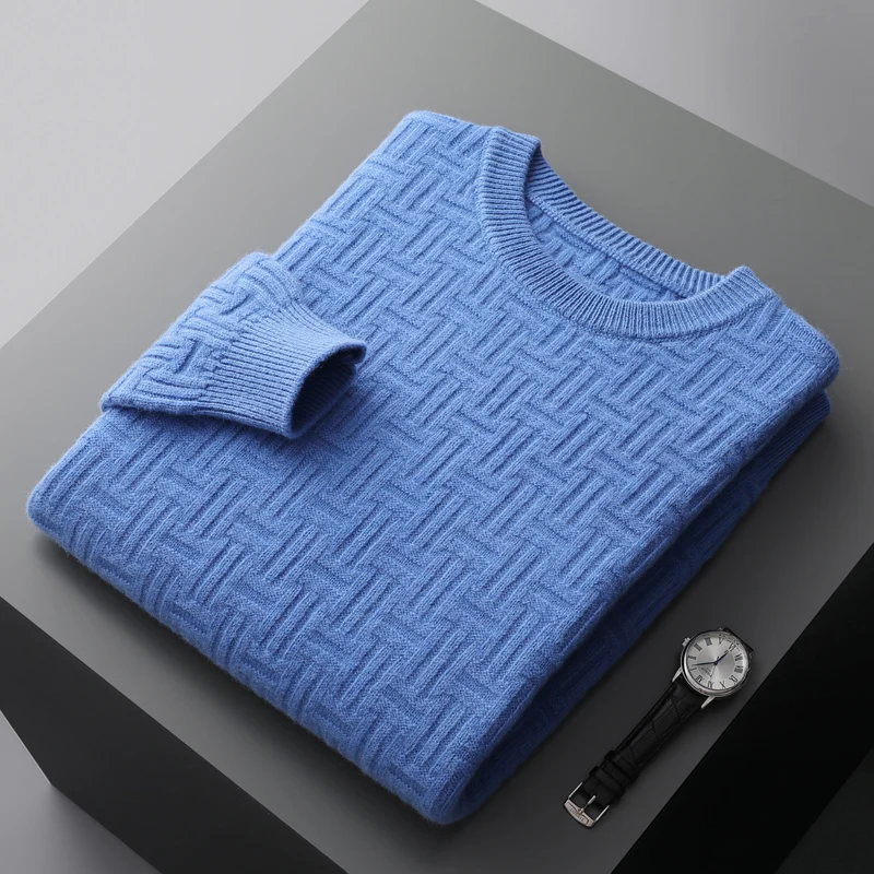 Men's Sweater Autumn Winter New Round Neck Thickened Pullover Sweater Large Size 100% Pure Wool Business Casual Loose Tops Men's