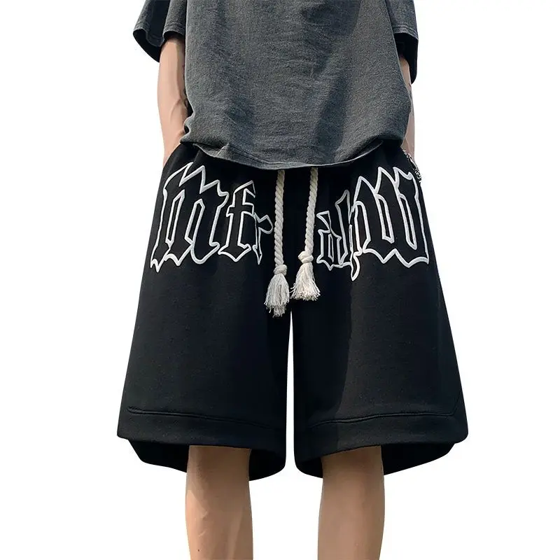 Summer Unisex Style Drawstring Shorts Letter Capris Relaxed Casual Fit Sports Shorts