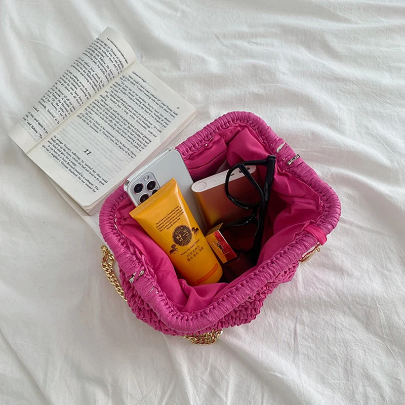 Женский соломенный клатч на застежке модный Дамский кошелек цепочке Пляжная