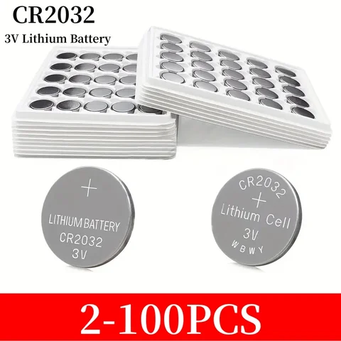Кнопочная батарея CR2032, 3 В, 2-100 шт