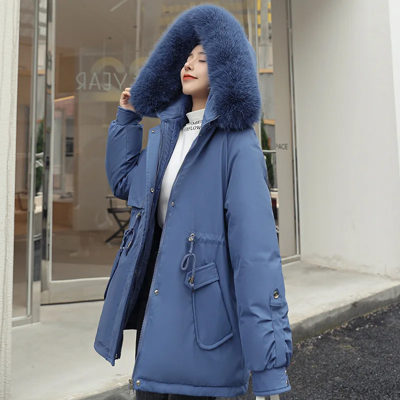 Fur Collar Parka Padded Winter Jacket for Women 2022 Mid-length Warm Long Down Coats Woman Thermal Down Jackets Doudoune Femme