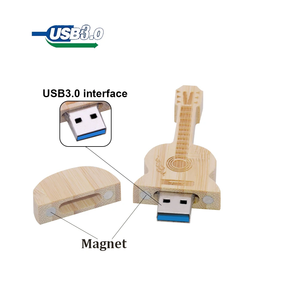 30pcs/lot Free Logo Music Pendrive 8GB Guitar shaped USB3.0 flash drive 16gb32gb Wooden Box Memory Stick Creative gift 64gb128gb
