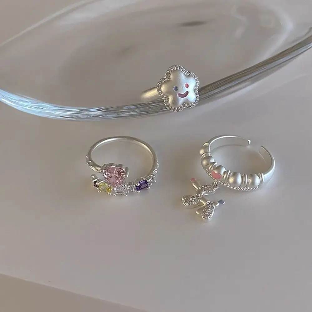 

1PC Cute Sweet Crystal Rings For Women Girl Silver Color Balloon Puppy Adjustable Opening Ring Unique Y2K Jewelry