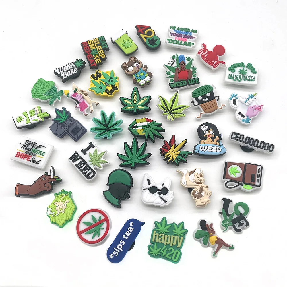 37pcs/set Shoe Charms Plant Leaf Cartoon Shoe Accessories Cute Garden Shoe Decoration for Croc Jibz Buckle Kid's X-mas Gift