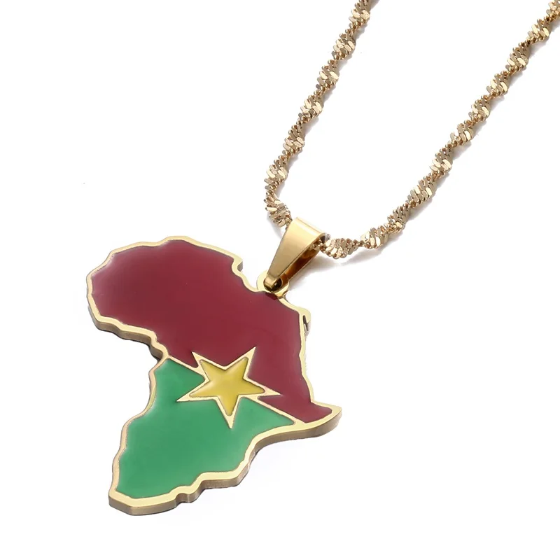Африканская Карта Буркина-Фасо искусственное ожерелье золотой цвет нержавеющая