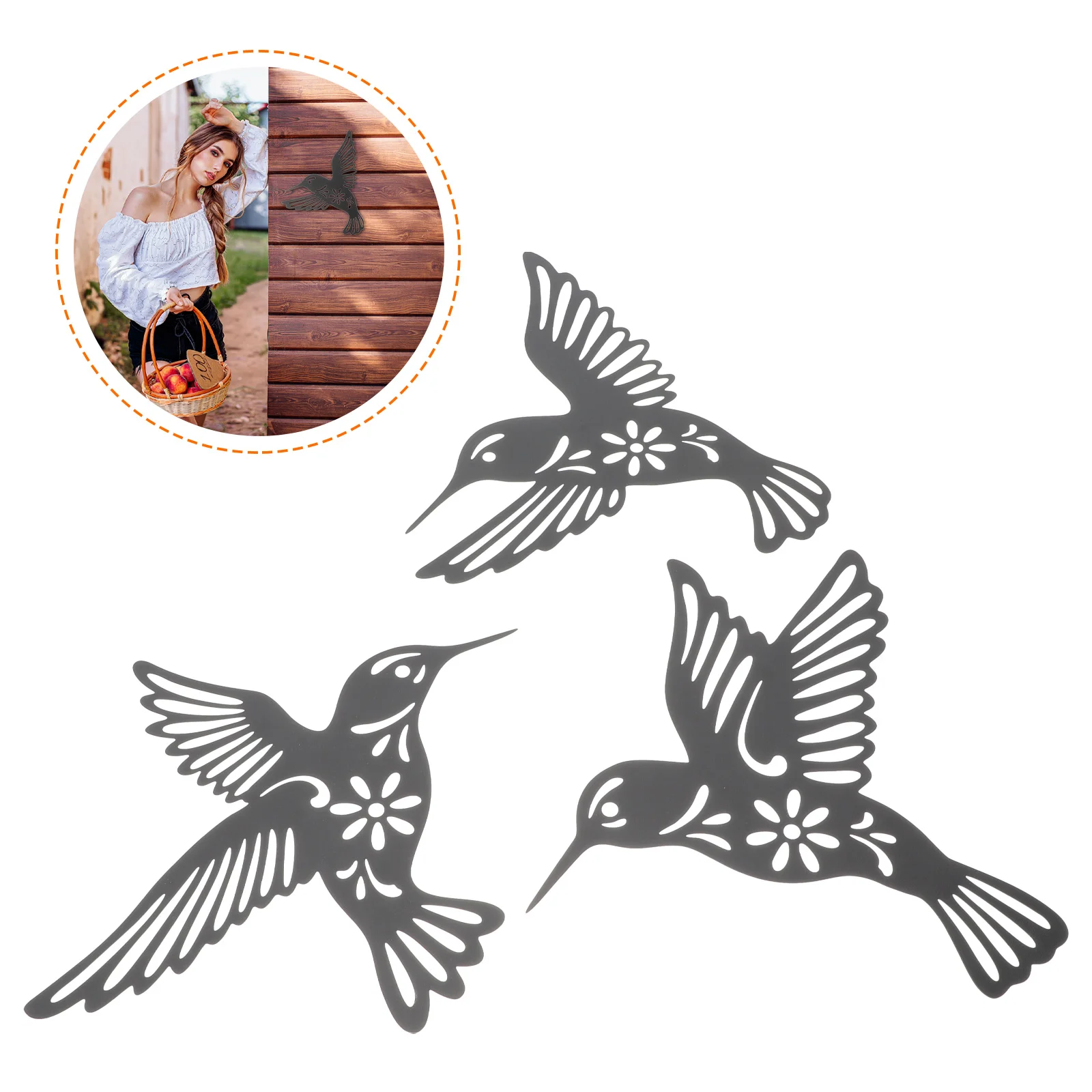 

Wall Bird Decor Metal Art Hummingbird Hanging Birds Ornament Silhouette Sculpture Pendant Artistic Mounted Home Outdoor Black