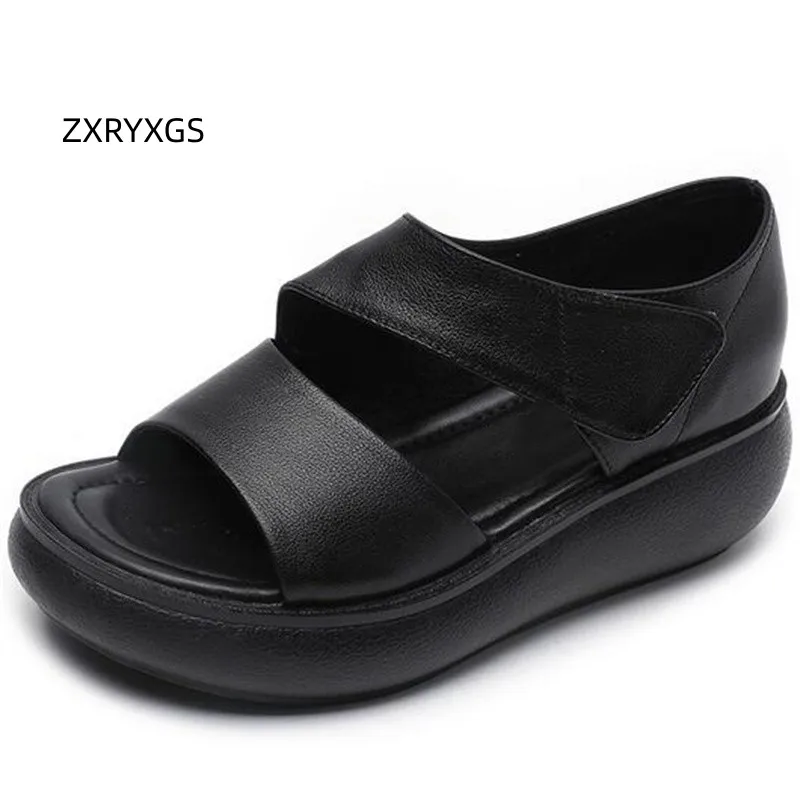 

ZXRYXGS Superior Genuine Leather Roman Sandals Thick Sole Wedges Sandals Large Size 2023 New Summer Women's Shoes Casual Sandals