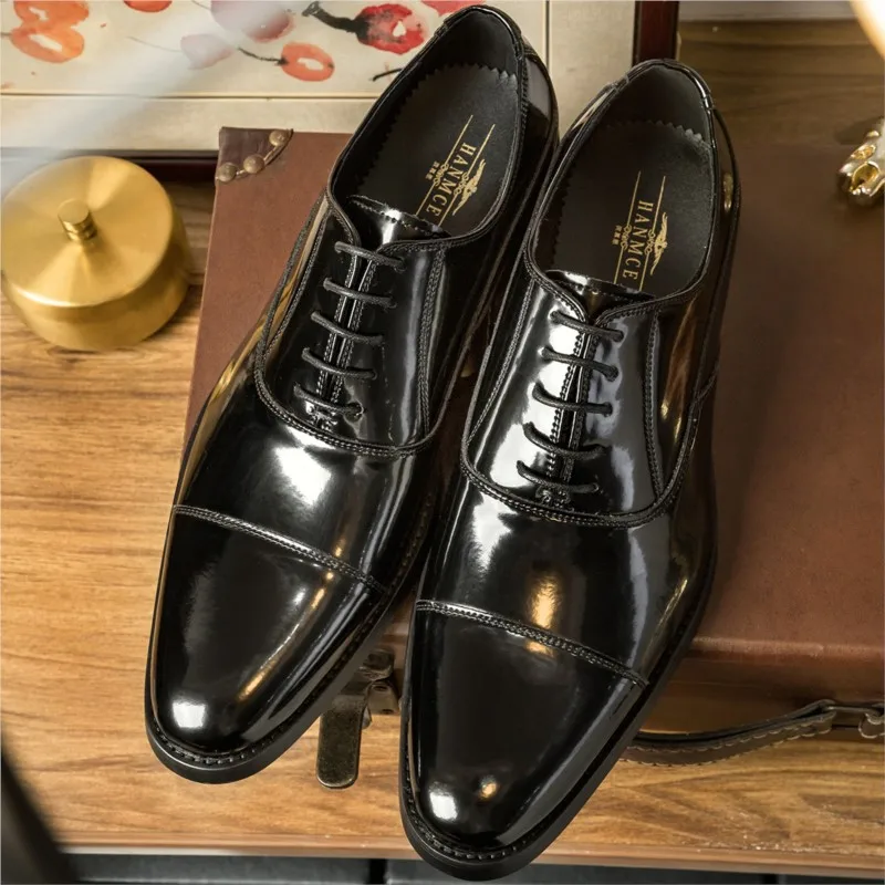 

Big Size 6-10 Luxury Men Dress Shoes Genuine Calf Leather Oxford Shoes For Men Wingtip Brogue Black Cap Toe Mens Formal Shoes
