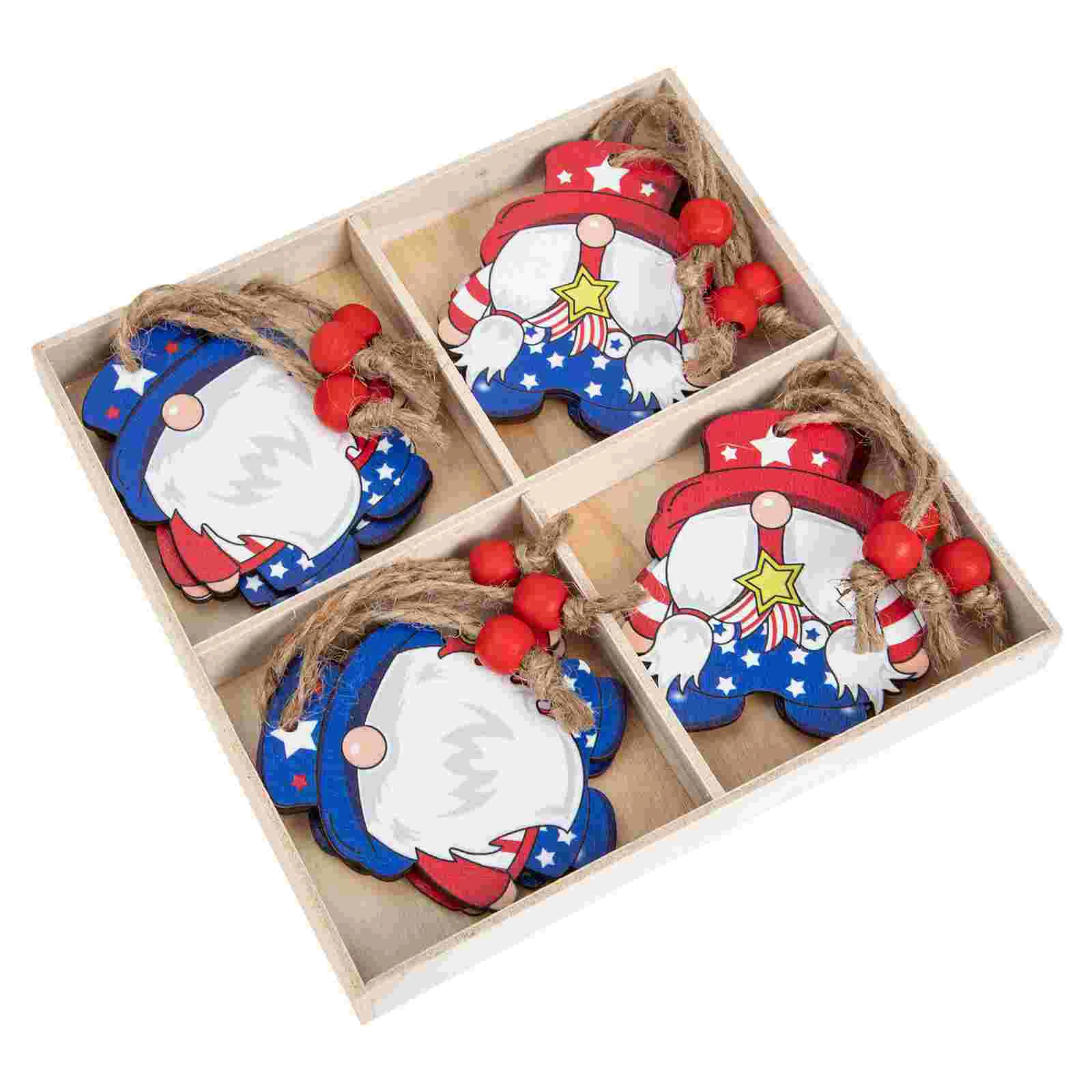 

12Pcs July 4th Party Hanging Decorations Wood Gnome Pendants Festival Decors