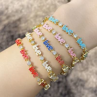 inlaid cubic zirconia enamel love letters bracelets for women bracelets female charm wristband hip hop jewelry