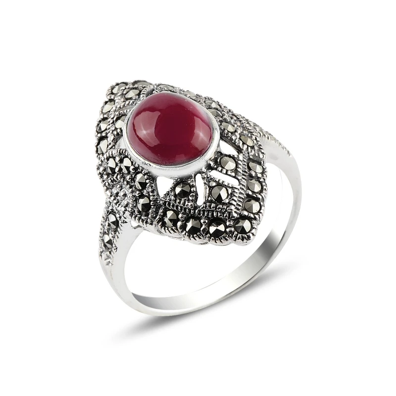 

Серебряное кольцо 925 пробы Agate & Marcasite