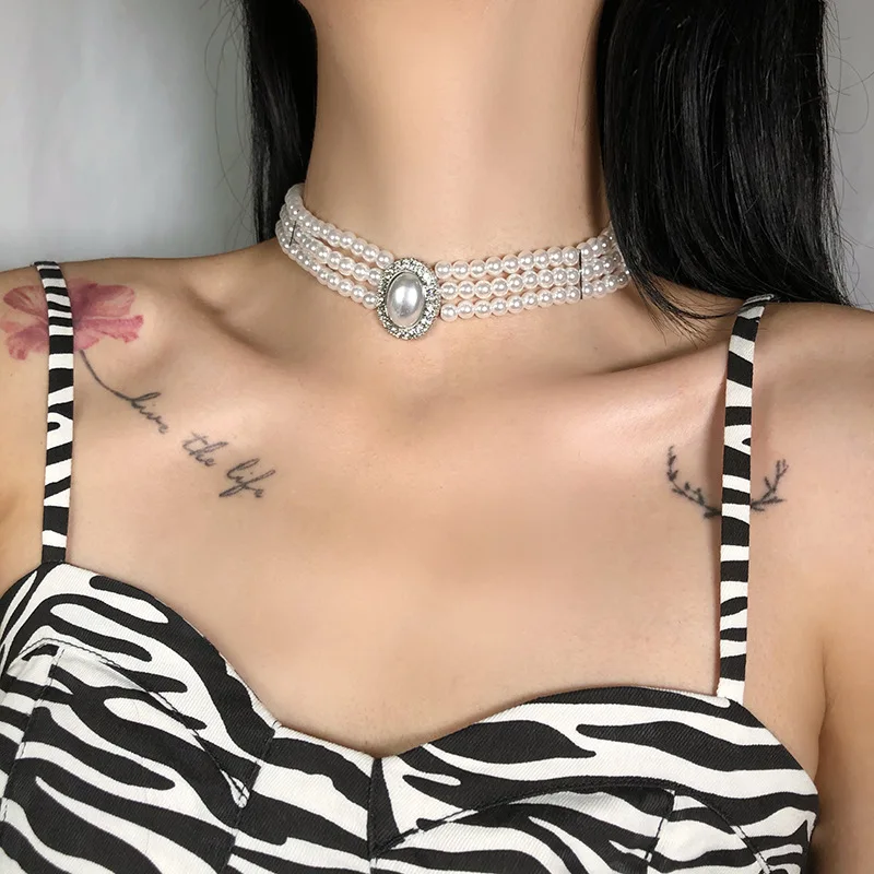 

Trend Elegant Jewelry Wedding Big Pearl Necklace for Women Fashion White Imitation Pearl Choker Necklace