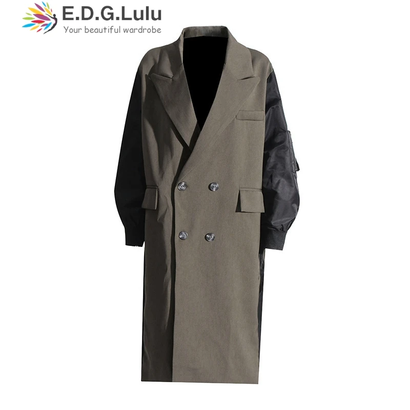 EDGLuLu элегантные женские двубортные пальто 2024 модное офисное женское черное
