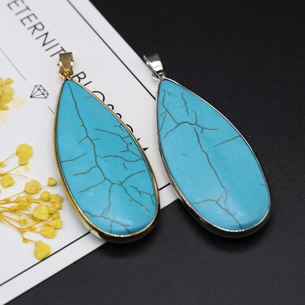 

Natural Stone Pendants Long Water Drop Gold Plated Turquoise for Jewelry Making Diy Women Necklace Earrings Party Gifts