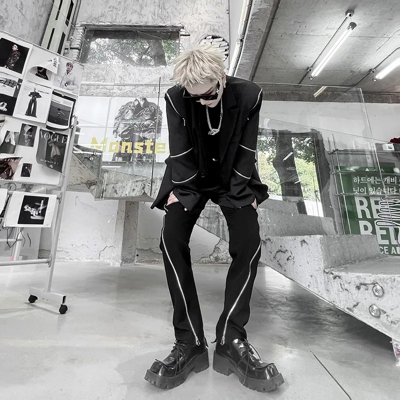 2024 Autumn New Suit Men's High Sense Ins Internet Celebri Pu Shuai Zip-up Decorative Fashion Brand Clothing s