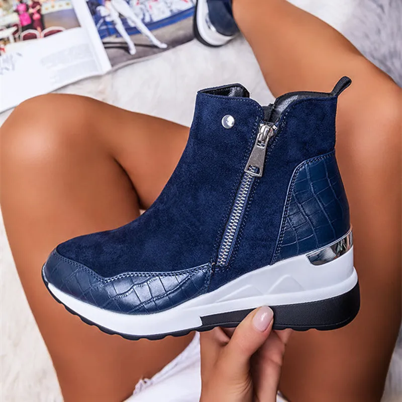 

Women Boot 2023 Autumn Winter High Top Vulcanize Shoes Women Platfrom Wedges Shoes Zipper Chunky Sneakers Female Shoes Plus Size