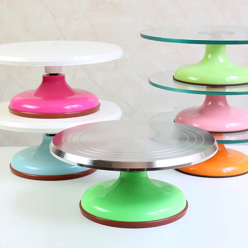 

12-дюймовая платформа для поделок, инструменты для выпечки из стекла, поворотный стол из пластика и нержавеющей стали, поворотный стальной стенд для торта из алюминиевого сплава